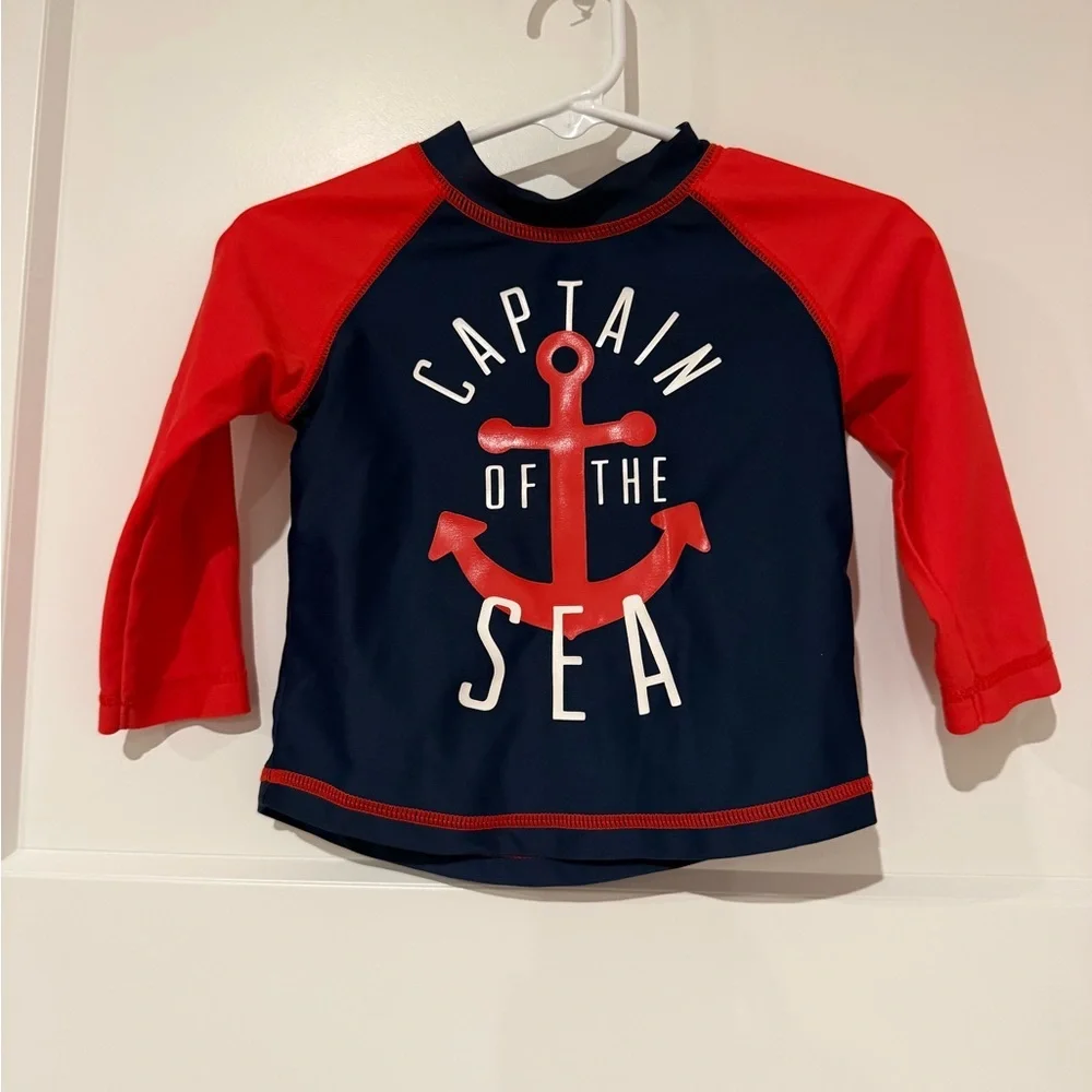 Kids Navy & Red 'Captain of the Sea' Long-Sleeve Rash Guard